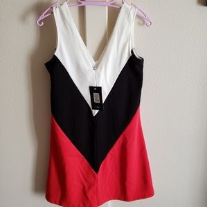 Red, black and white Fashion Nova shirt/dress.